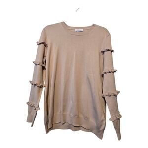 Calvin Klein Ruffle Sleeve Crewneck Sweater Women's LG Beige Classic Career Boho